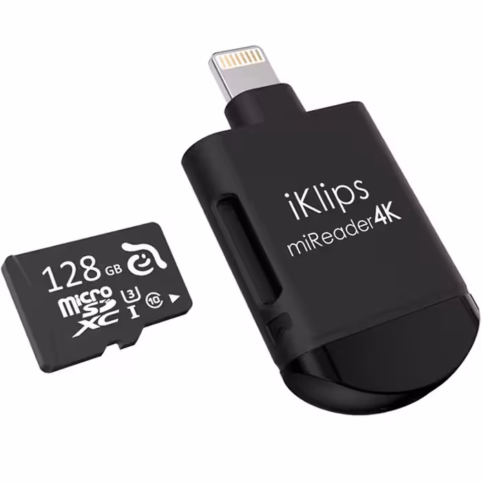 آدام المنتس کارت خوان لایتنینگ مدل iKlips miReader 4K با ظرفیت 128 گیگابایت - مشکی - Hiapple.ir