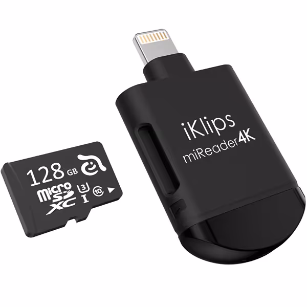 آدام المنتس کارت خوان لایتنینگ مدل iKlips miReader 4K با ظرفیت 128 گیگابایت - مشکی - Hiapple.ir