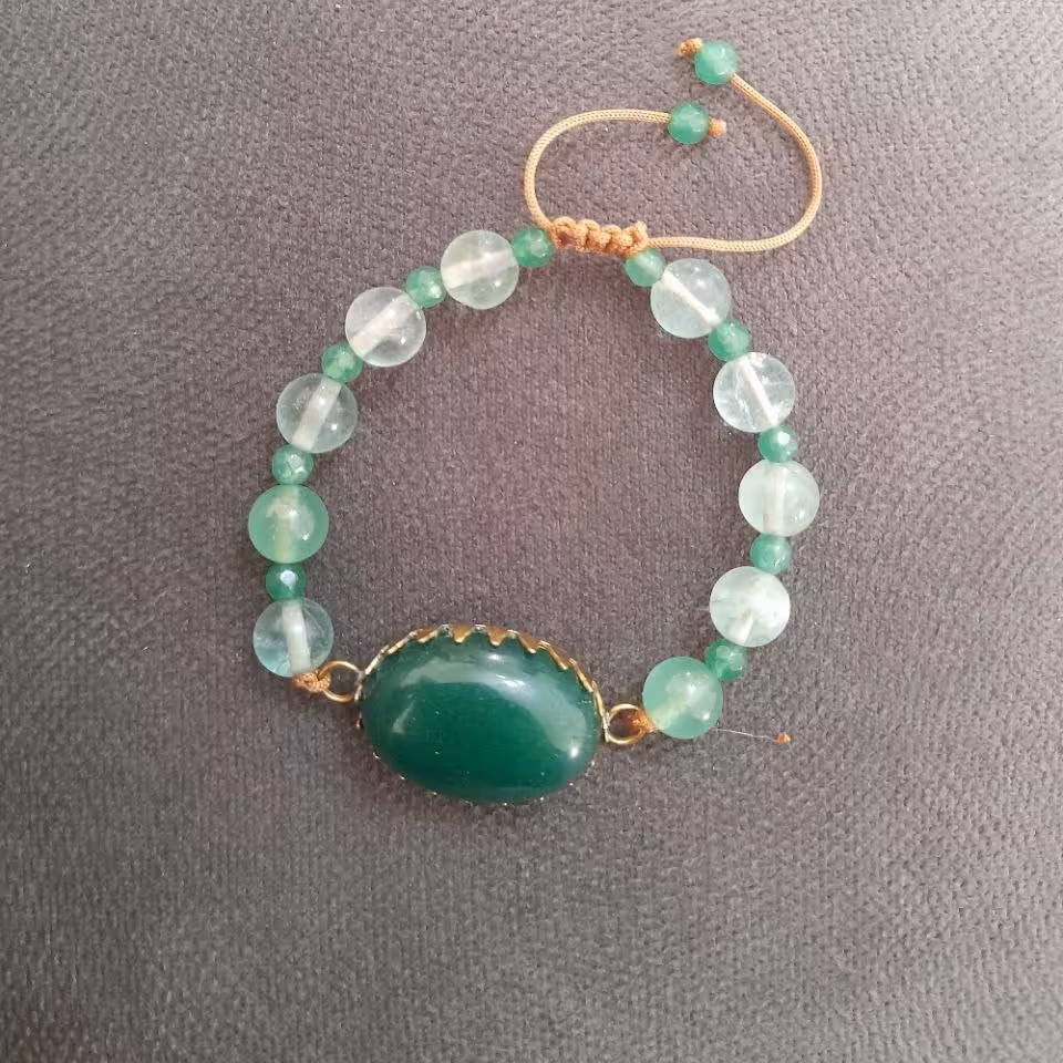 دستبند عقیق و فلوریت اصل به همراه مهره های جید 