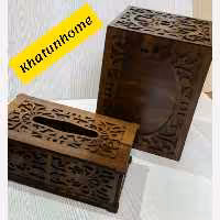 جعبه دستمال کاغذی و سطل درب دارچوبی