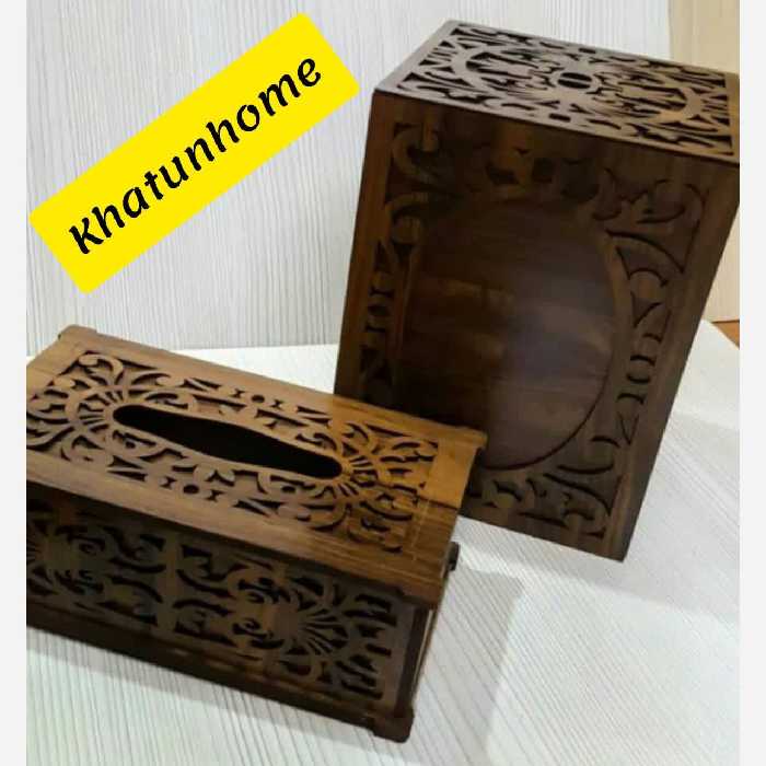 جعبه دستمال کاغذی و سطل درب دارچوبی