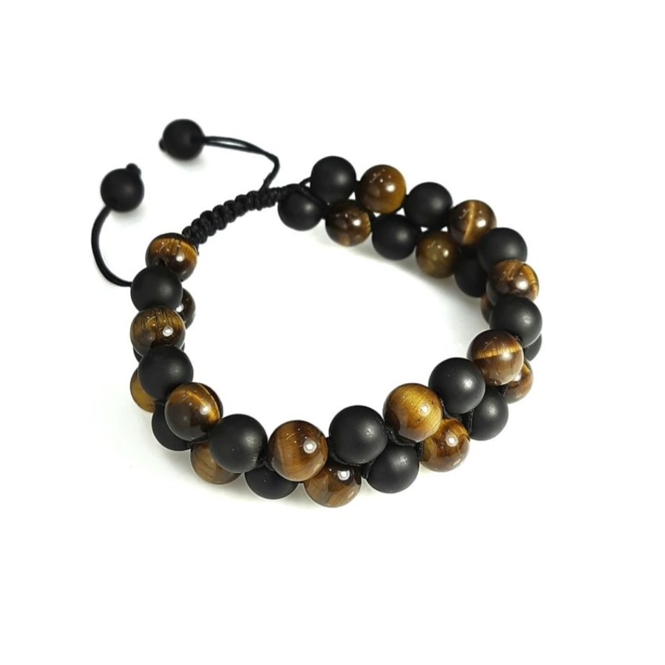 دستبند 2 ردیفه اونیکس و چشم ببر