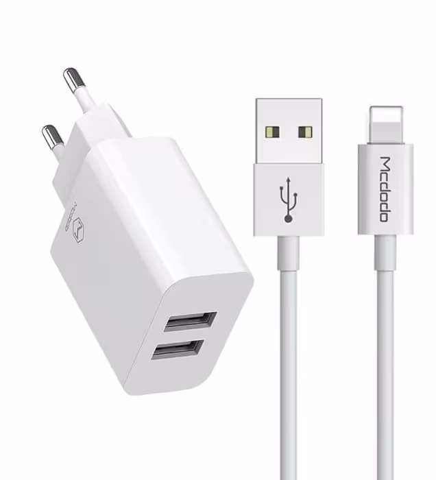 شارژر دیواری مک دودو 12 وات مدل CH-3970 با کابل USB به lightening (دو پورت)