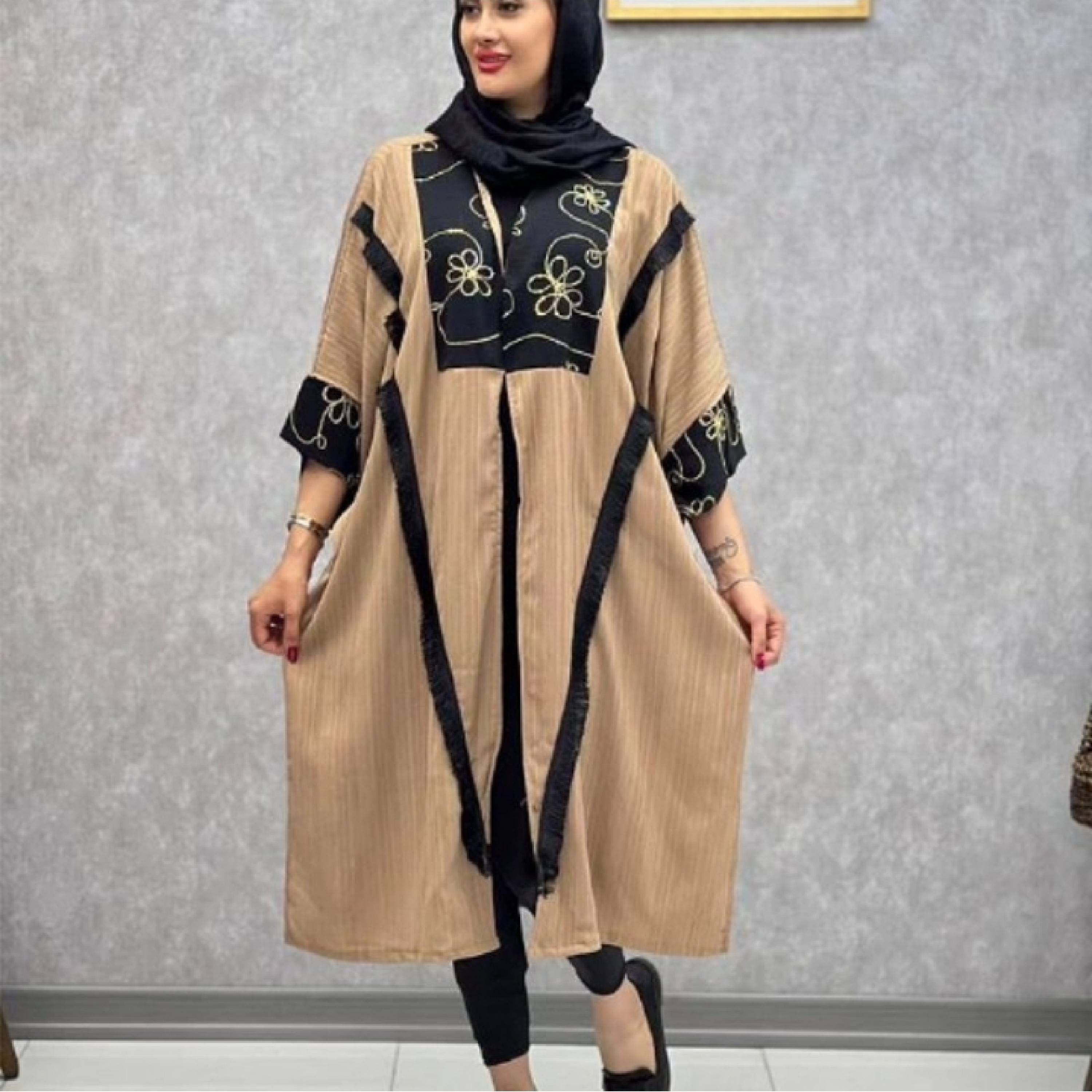 مانتو کریشه نوار ریش دار