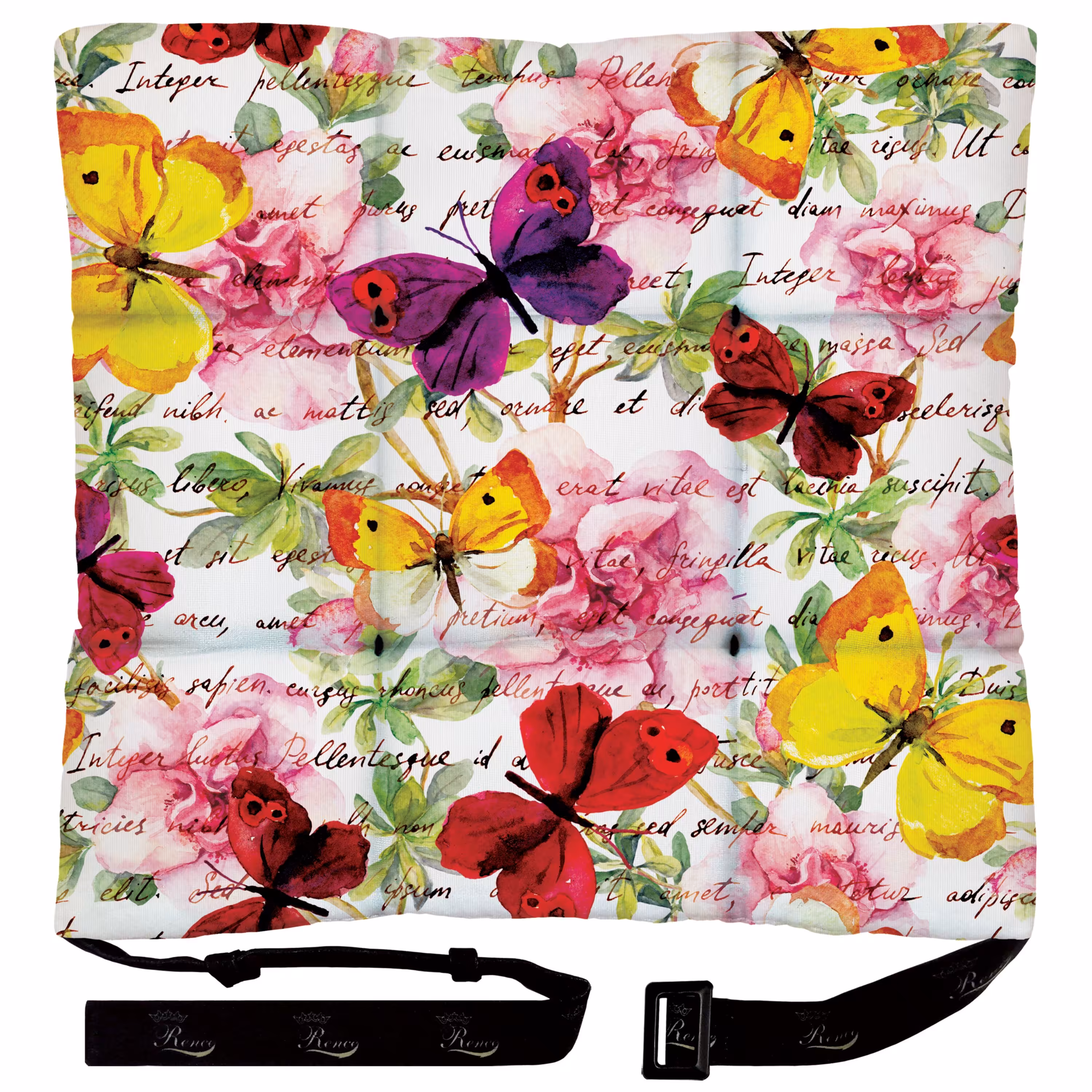 بالش و تشک صندلی مربع پارچه مخمل دو رو چاپ طرح پروانه سایز 38 در 38 مدل M1-10 شرکت رنس