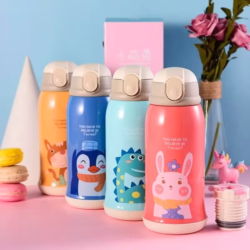 فلاسک استیل 600 میل دو کاره کاور دار طرح حیوانات