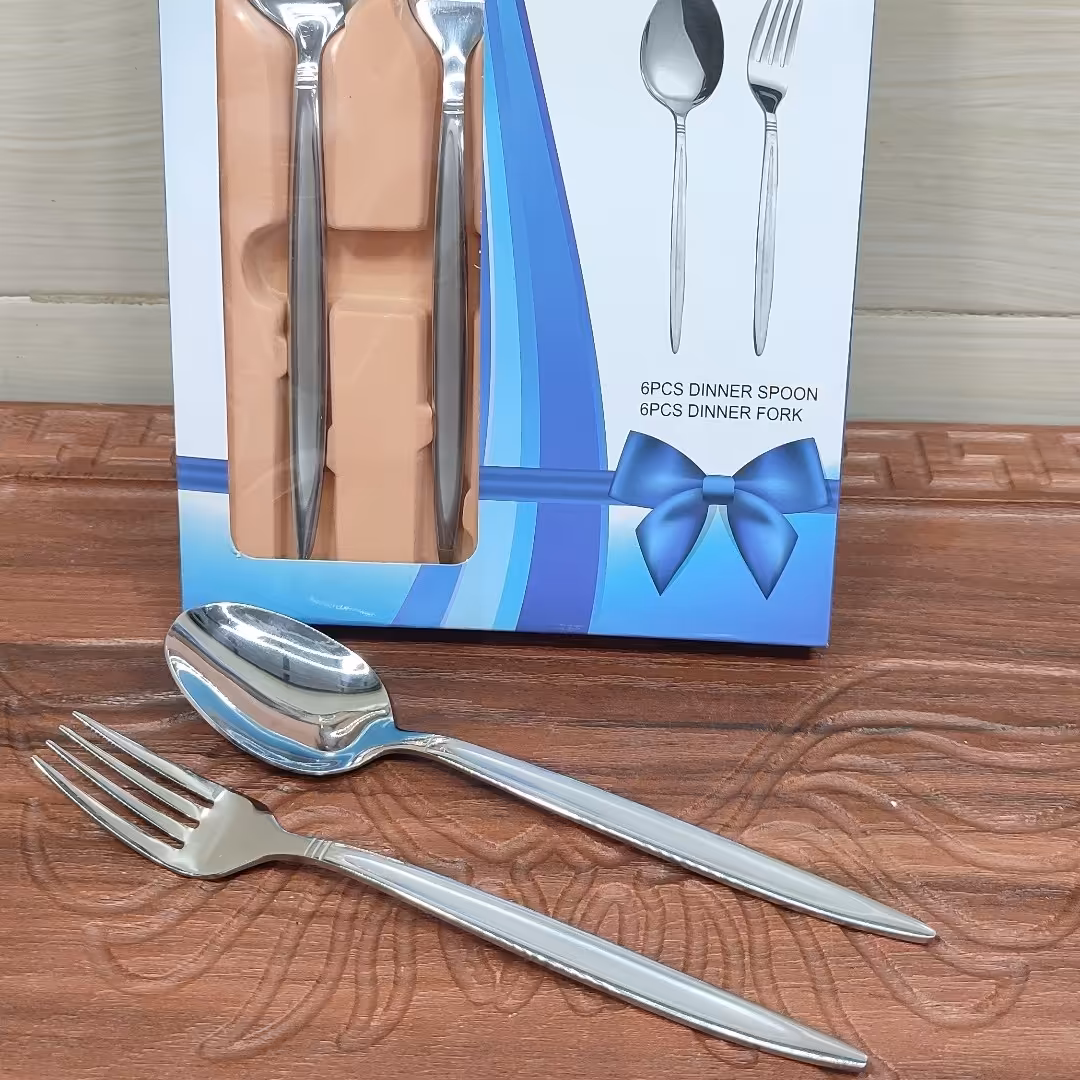 قاشق چنگال استیل طرح جدید با کیفیت عالی ست 12 تایی شامل 6 عدد قاشق و 6 عدد چنگال