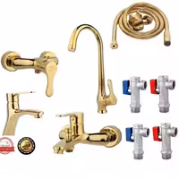 ست کامل شیر آلات طلایی با شلنگ توالت و4عدد شیرپیستوار 