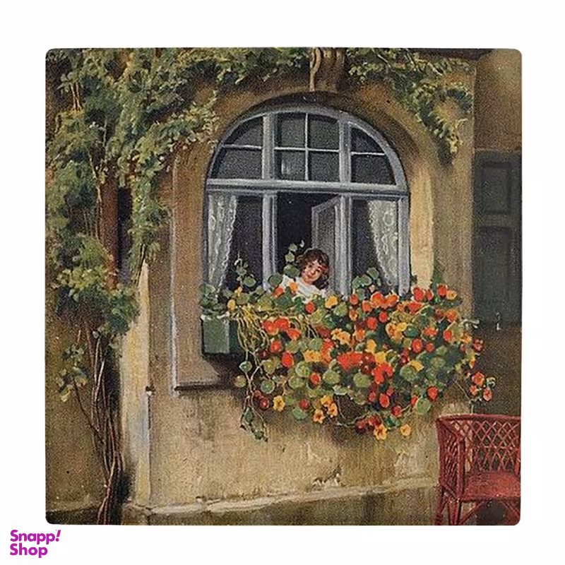 زیر لیوانی طرح بوته های گل و بانوی پشت پنجره کد 6410013_5959