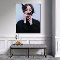 تابلو بوم چاپی لاویا طرح پرتره زن و پروانه کد ART-1852