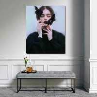 تابلو بوم چاپی لاویا طرح پرتره زن و پروانه کد ART-1852