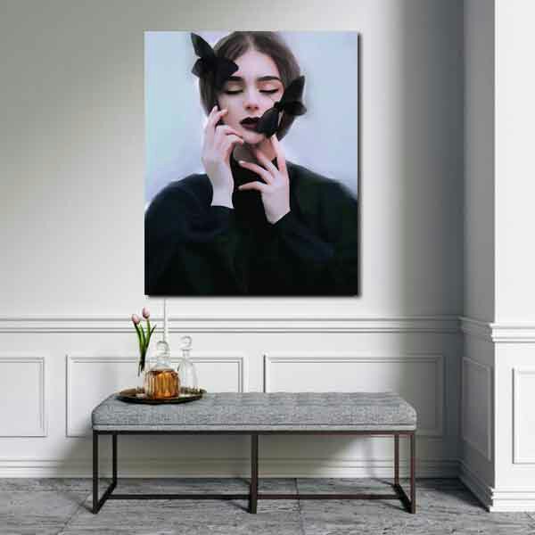 تابلو بوم چاپی لاویا طرح پرتره زن و پروانه کد ART-1852