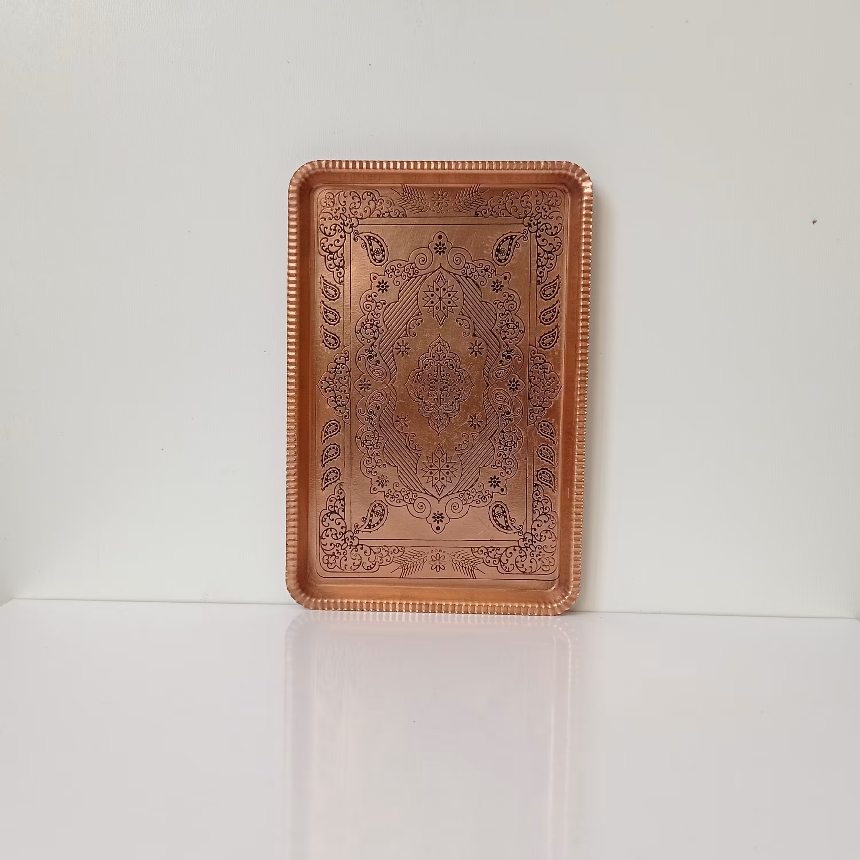 سینی مسی چایخوری مستطیل طرحدار سایز سه لبه کنگره