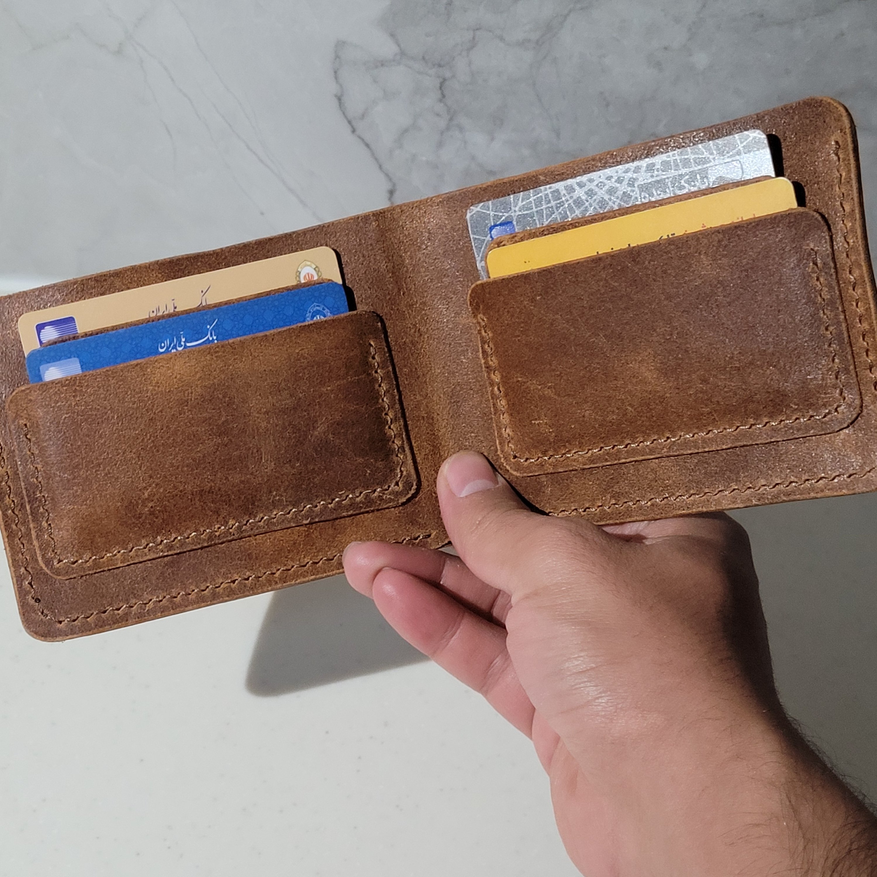 کیف پول جیبی مردانه اشبالت گاوی کاملا دستدوز