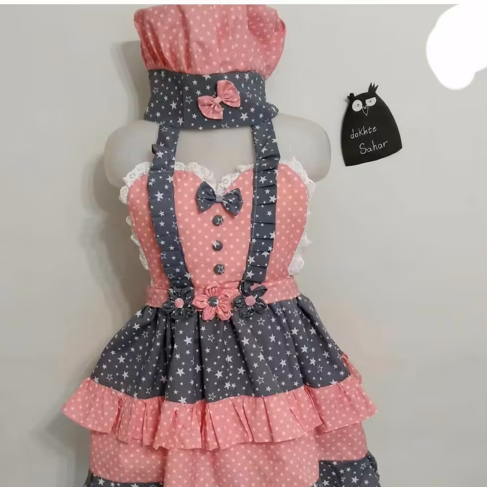 ست پیش بند وکلاه آشپزخانه دولایه  مدل دار در رنگبندی مختلف