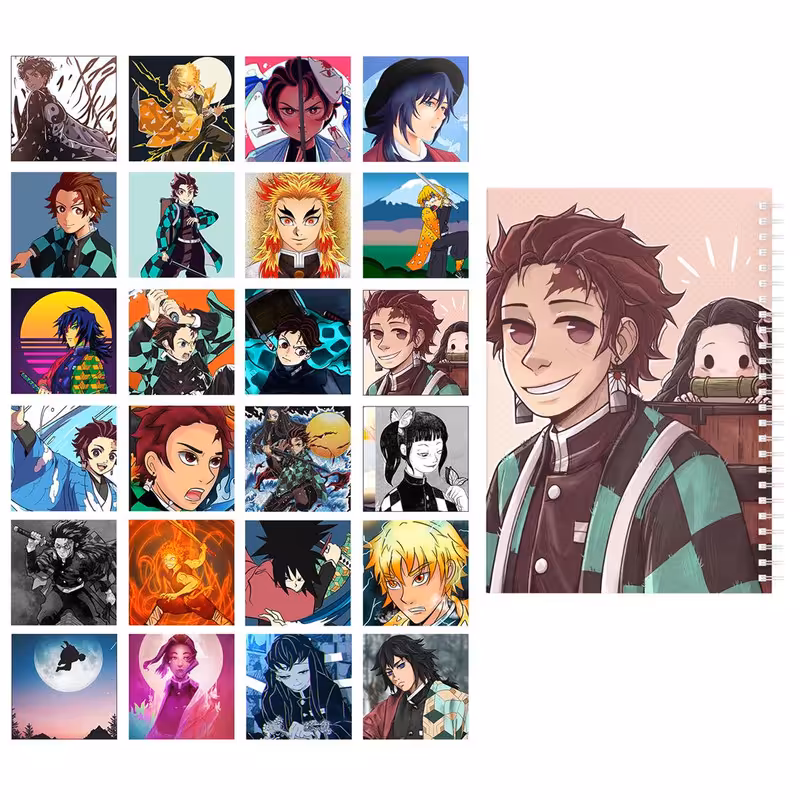 دفتر مشق باژیکان طرح انیمه Demon Slayer کد 20215547 به همراه فتوکارت مجموعه 24 عددی