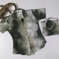 بلوز پیراهن سبز تیره اسپرت حریر ژرژت طرح ابروبادی زنانه مردانه دخترانه پسرانه