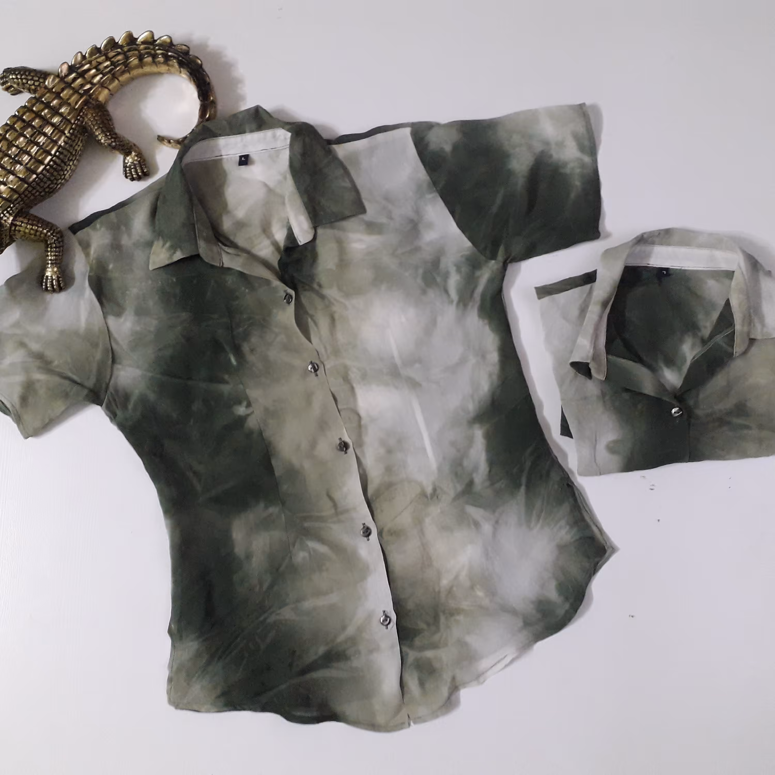 بلوز پیراهن سبز تیره اسپرت حریر ژرژت طرح ابروبادی زنانه مردانه دخترانه پسرانه