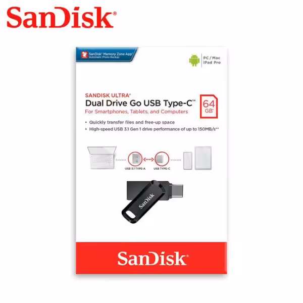 فلش مموری سن دیسک مدل Ultra Dual Drive GO USB Type-C ظرفیت 64 گیگابایت