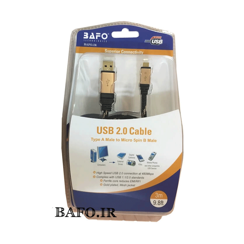 کابل تبدیل USB2.0 به Micro گلد متال بافو 2 متر