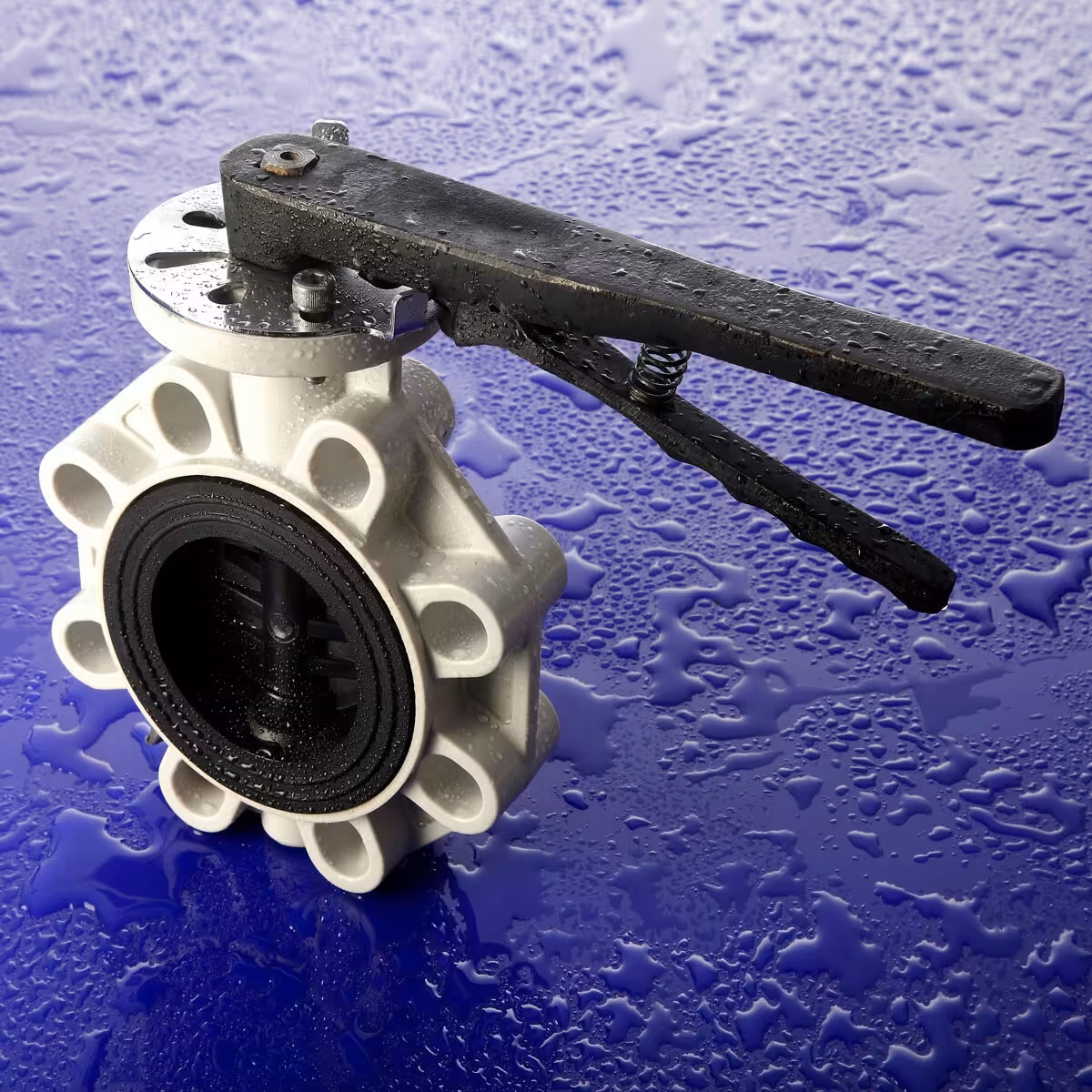 شیر پروانه ای پلیمری دسته فلزی 3-90 همراه با آچار آلن و برگ گارانتی