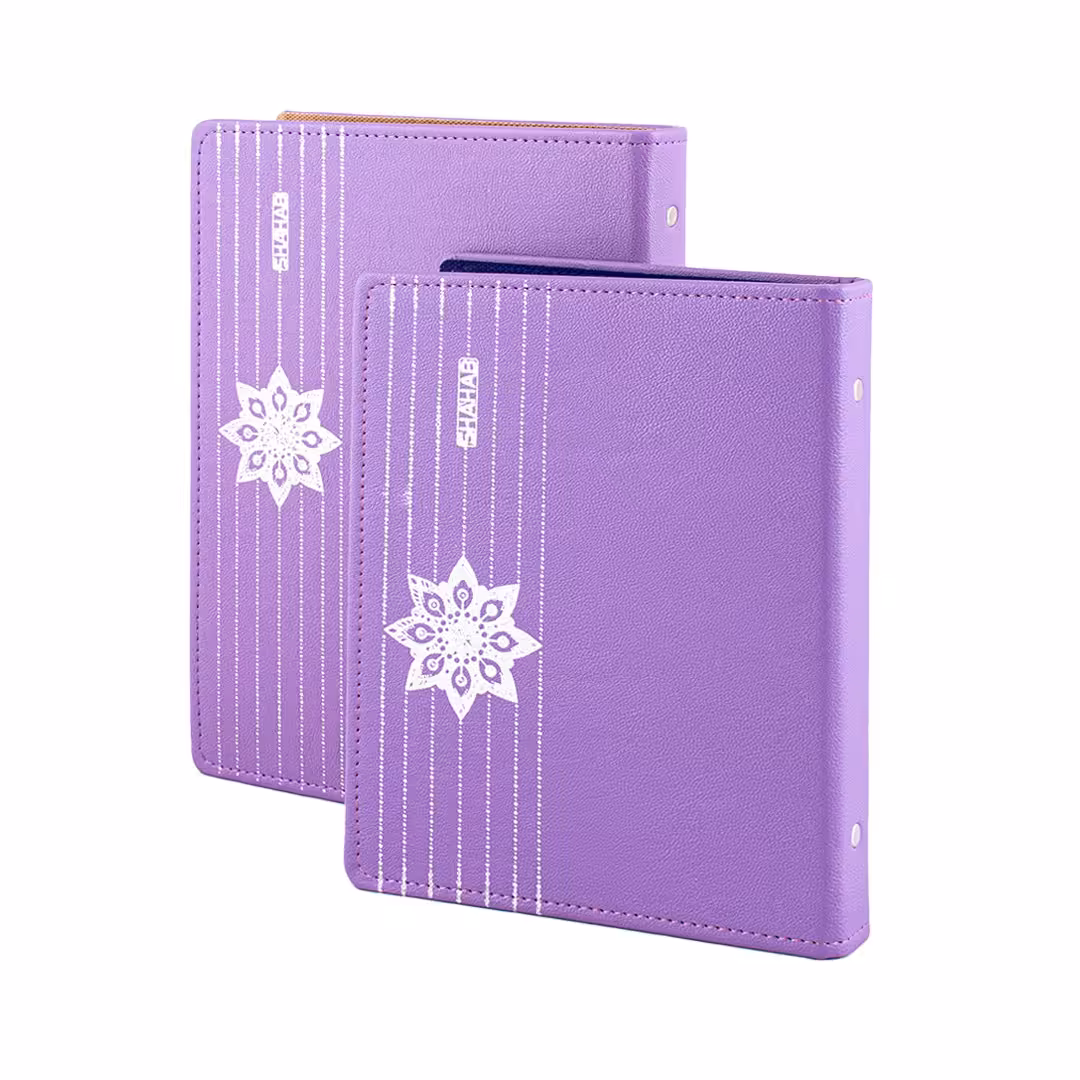 کلاسور مدل ست یک تکه چرمی طلاکوب شده مجموعه 2 عددی بنفش کد Lio104 