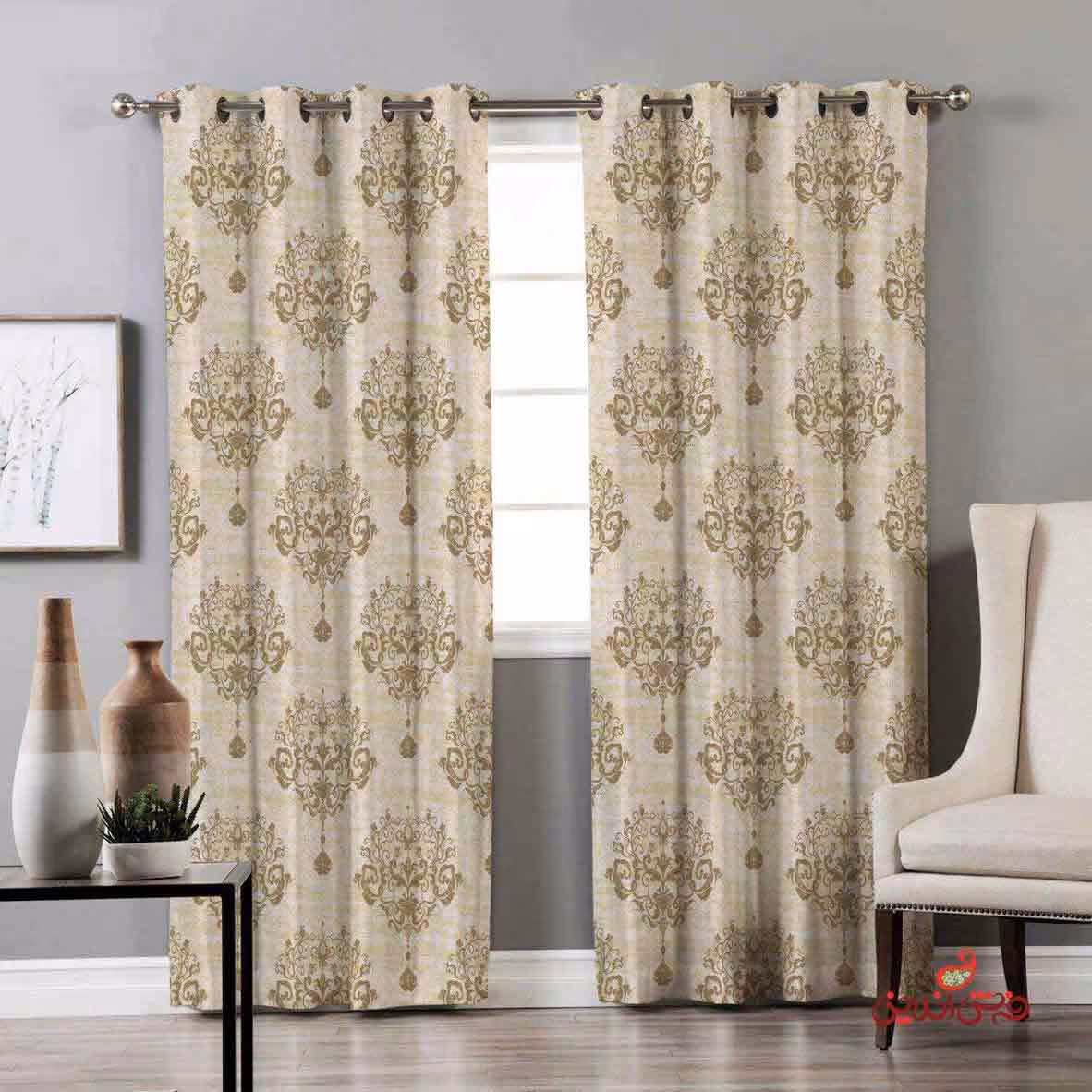 پرده 2عددی سنتی سفید اسلیمی کد 2356