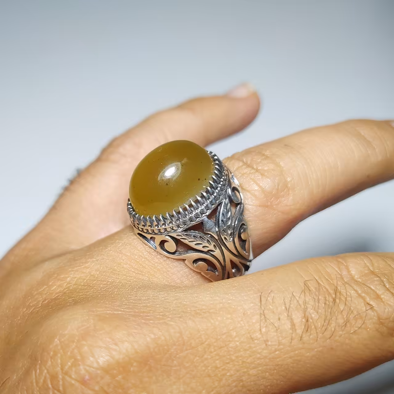 انگشتر نقره مردانه با نگین جزع کد 1