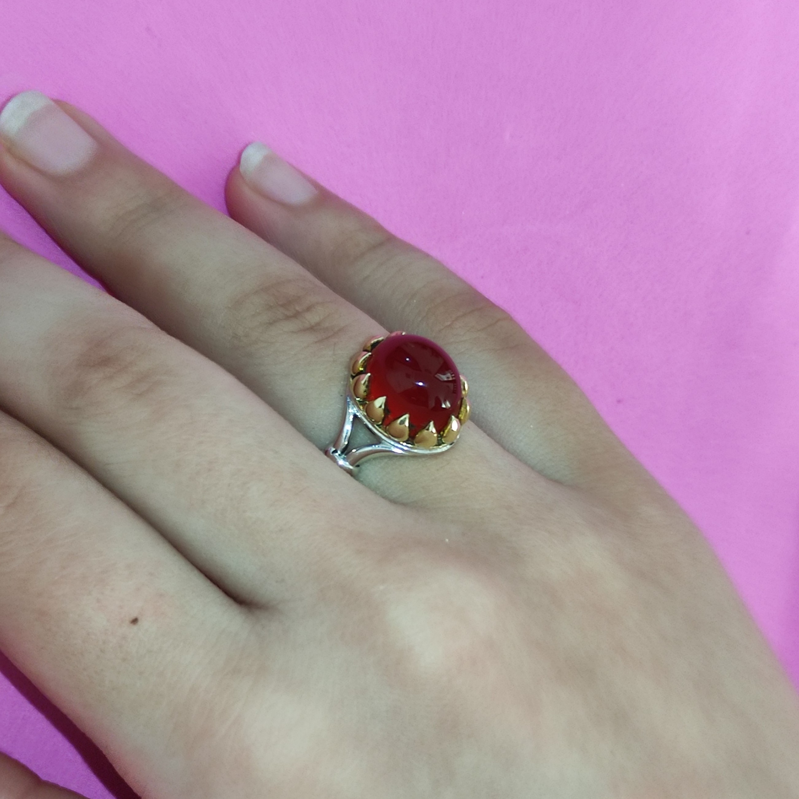 انگشتر زنانه نقره عیار 925 با نگین عقیق سرخ خراسان کد2