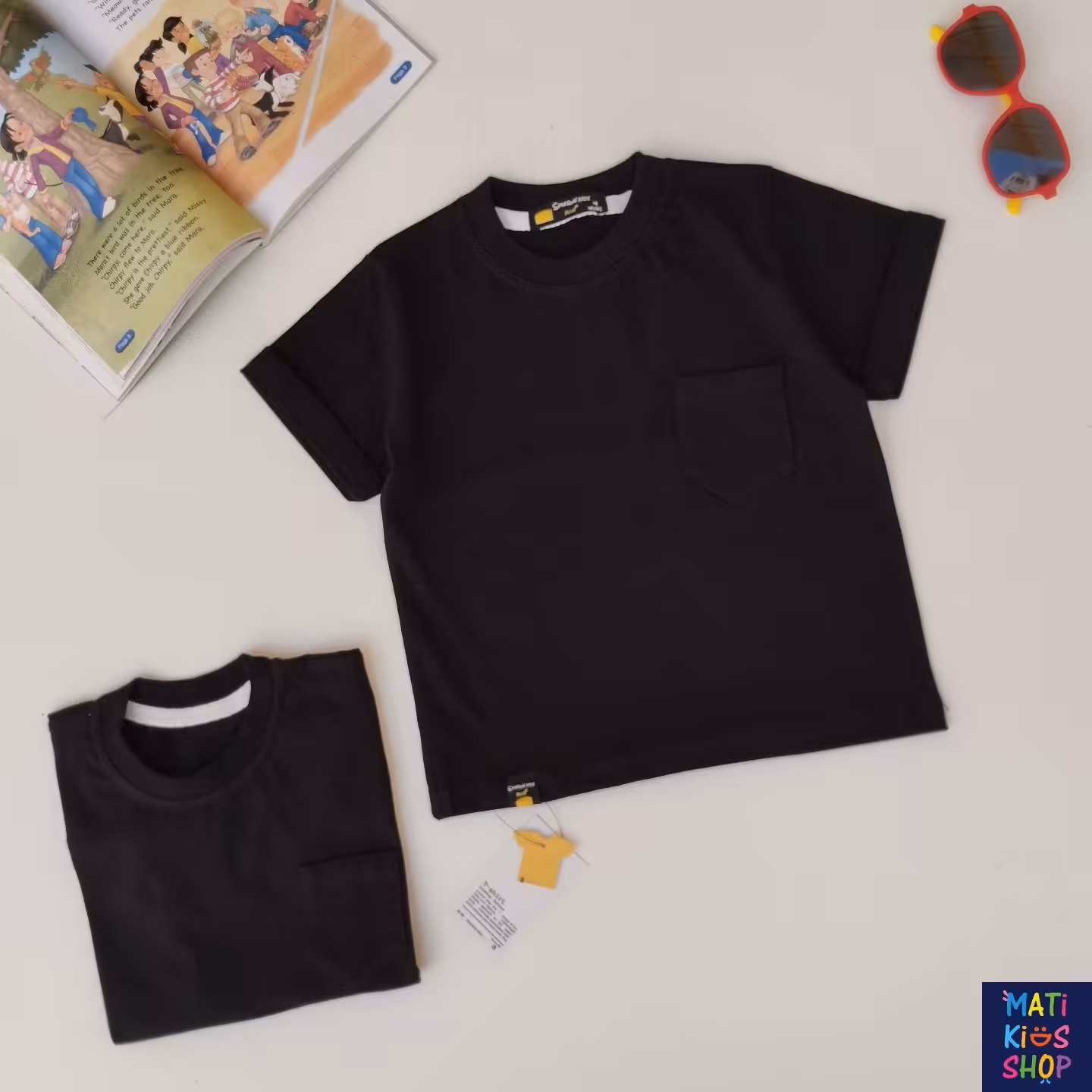 تیشرت مشکی ساده تک جیب - نخ پنبه- اسپرت- ست خواهر و برادری