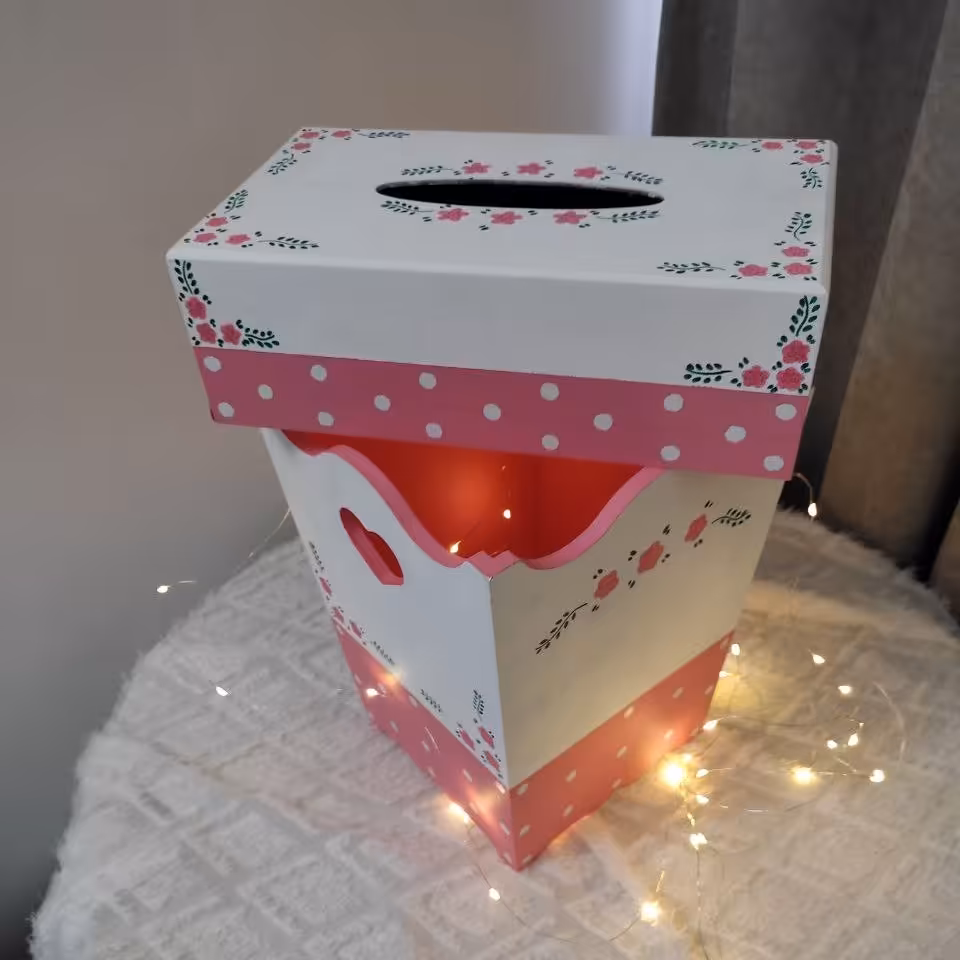 ست سطل اشغال و جا دستمال کاغذی  گل