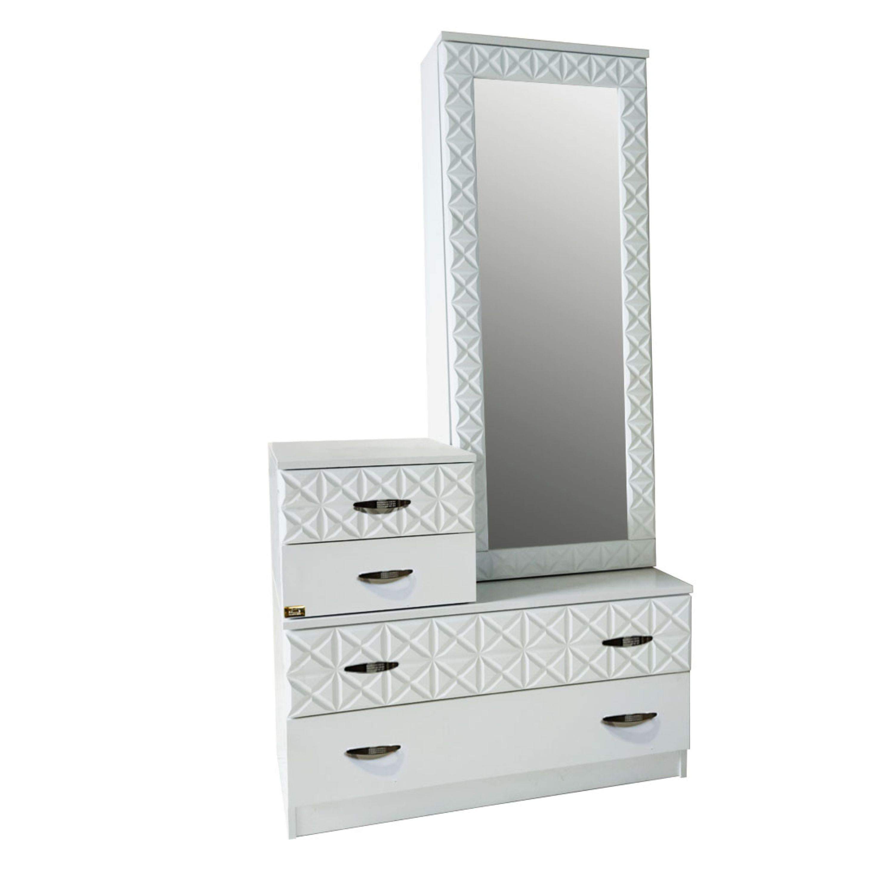 میز آرایش قائم کد CL10-2 وکیوم طرحدار به صورت 4 کشو با آینه ریلی