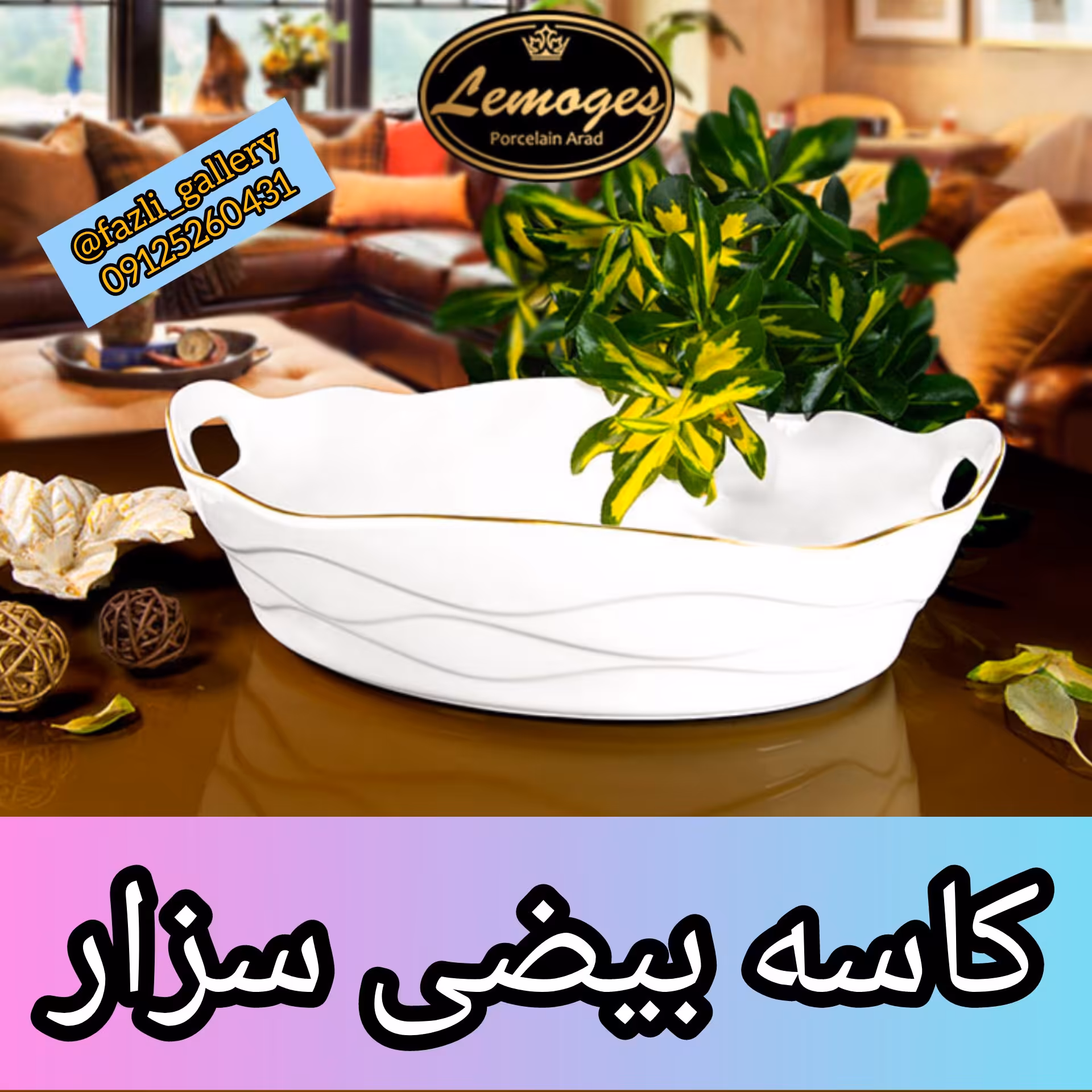 کشکول سزار لمون کد 332 کاسه سزار لمون کاسه 332 لمون کاسه دسته دار سزار کاسه بیضی لمون کاسه لب طلا کاسه لمون 332 سزار
