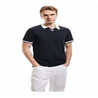 تی شرت یقه پولو آبی مردانه کنتراست رنگ پنبه ای باریک و آستین کوتاه V NECK POLO T Koton