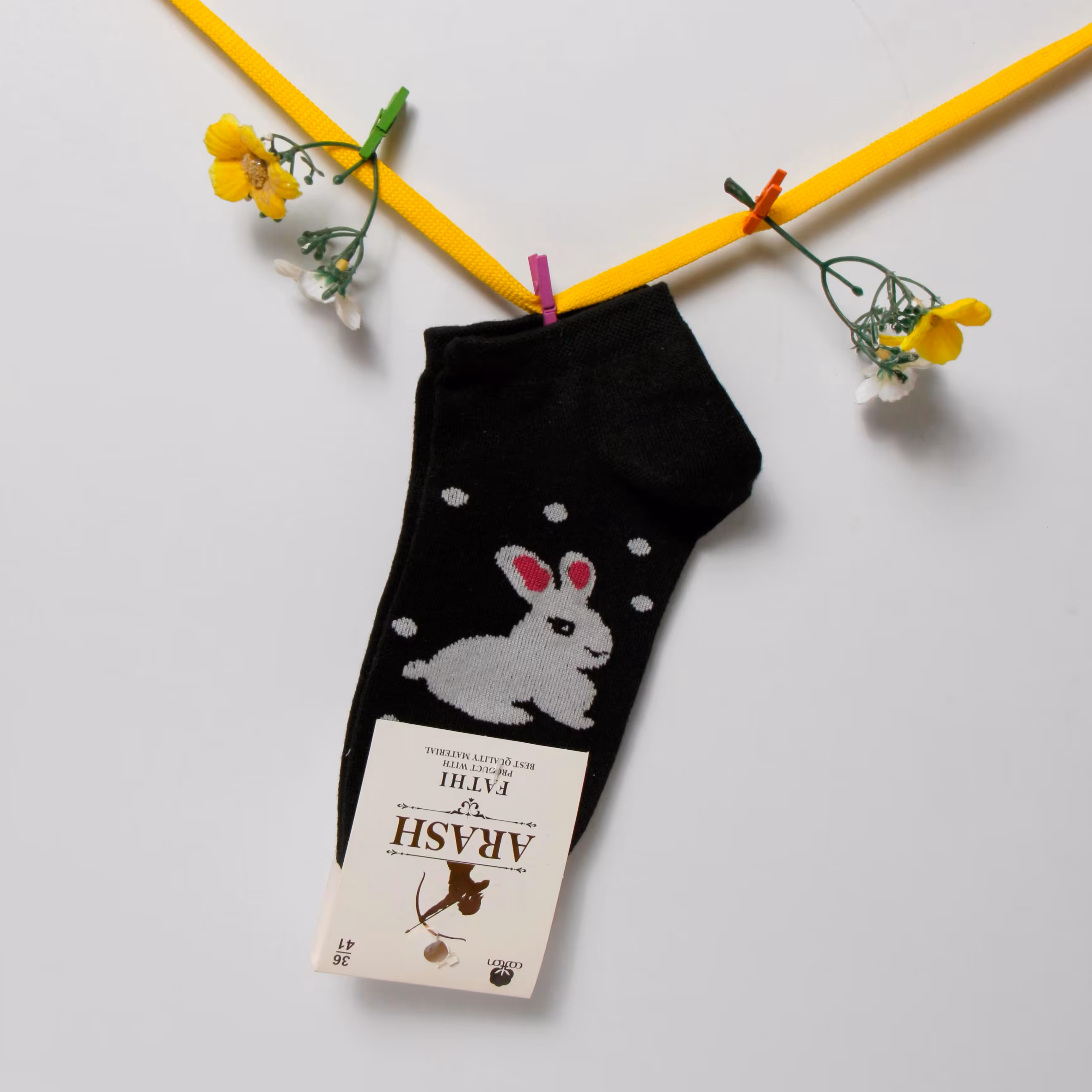 جوراب نخ پنبه طرح خرگوش مشکی