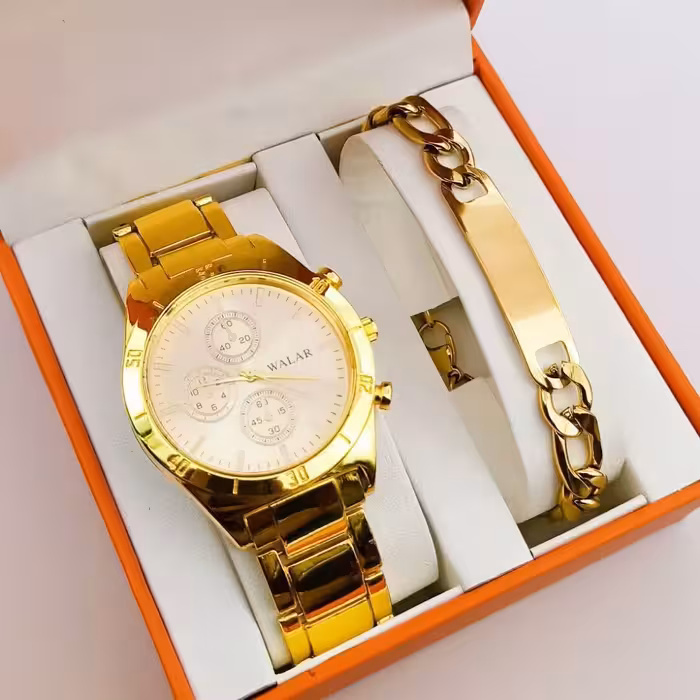 ست ساعت و دستبند مردانه مارک والار طلایی