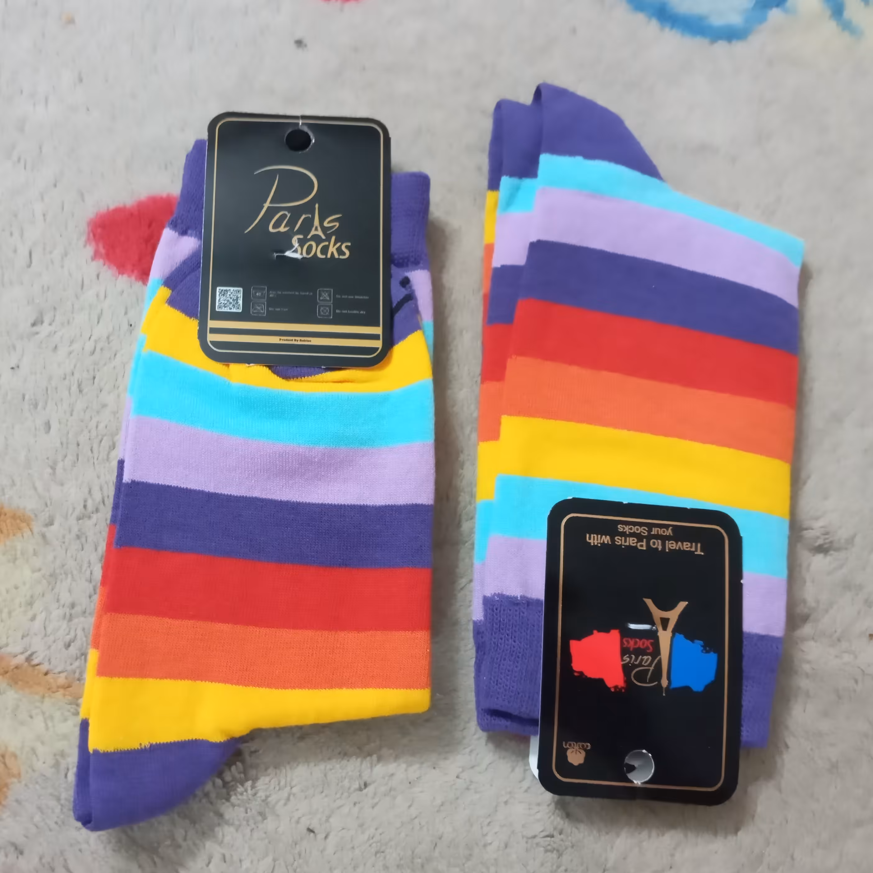 جوراب دخترانه و زنانه ساقدار رنگین کمانی با پایه بنفش از برند پاریس