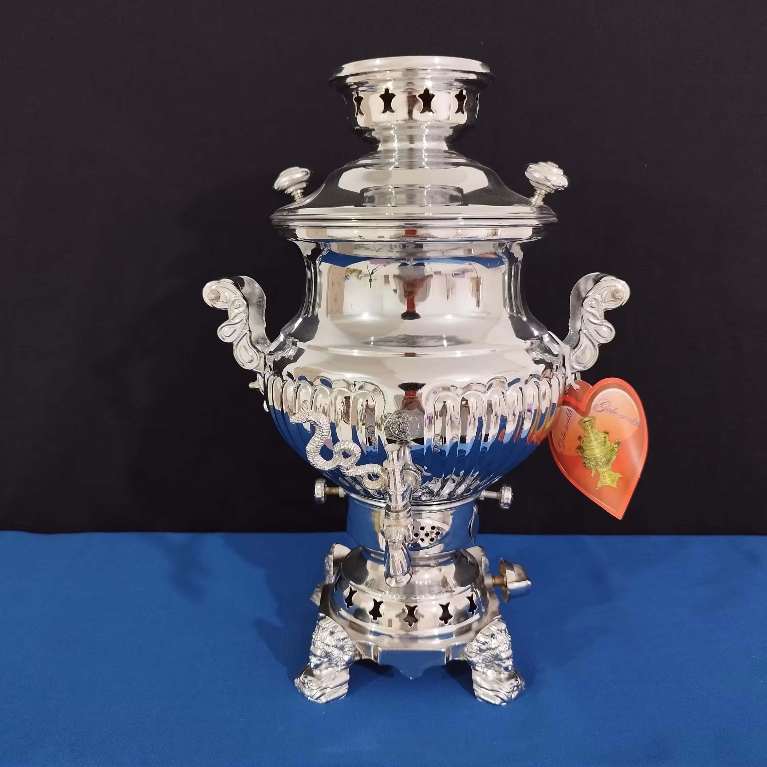 سماور 6 لیتر گازی گل سرخ مدل عدسی کروم ارسال رایگان