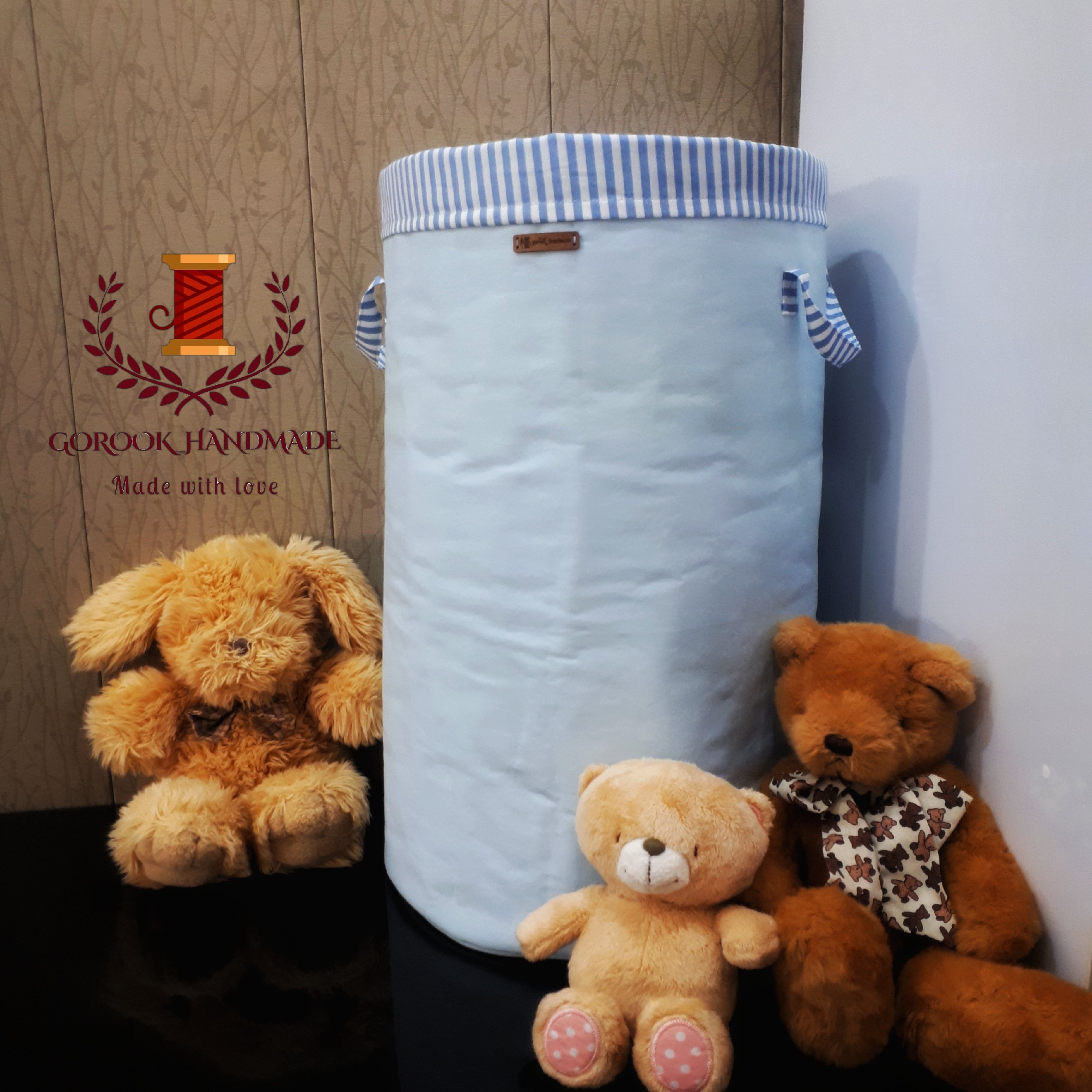 باکس اسباب بازی استوانهای ( ارتفاع 50سانتی) کتان ترک، قابل شستشو