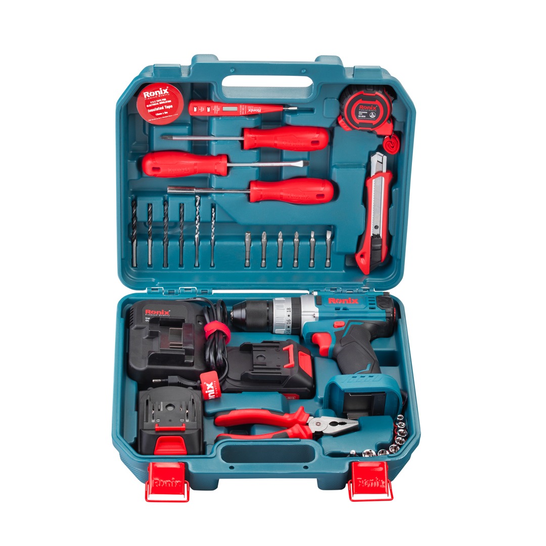 مجموعه 33 عددی دریل شارژی چکشی 16 ولت دو باتری رونیکس مدل RS-8615