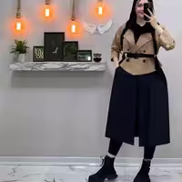 پیراهن مهمانی زنانه کرپ مدل ست سه تیکه سارافون اسکاچی خارجی رویه مازاراتی ترک و کمربند درنا