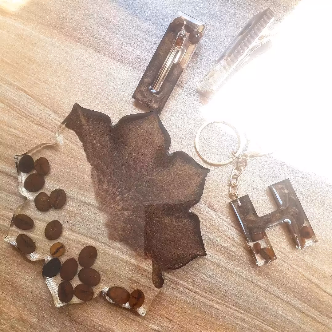 ست رزینی طرح قهوه - زیرلیوانی - جاکلیدی - گلسر