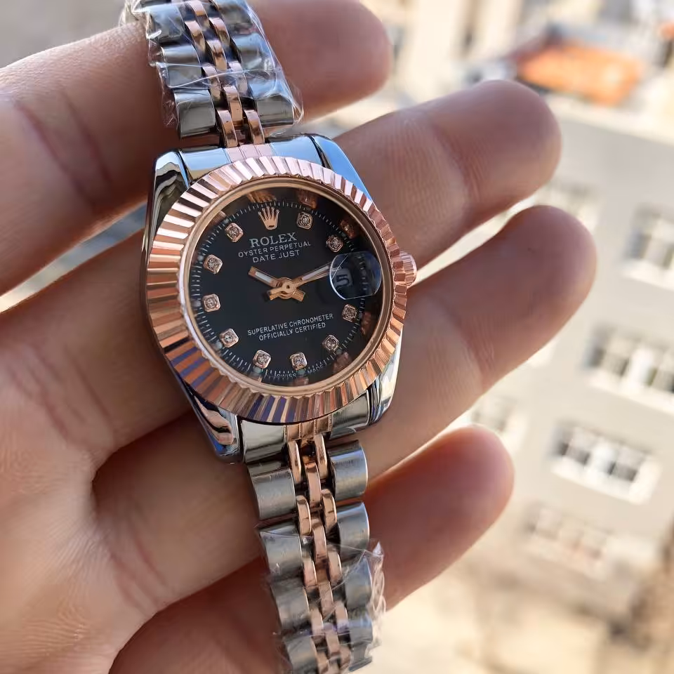 رولکس ست بند رزگلد صفحه مشکی