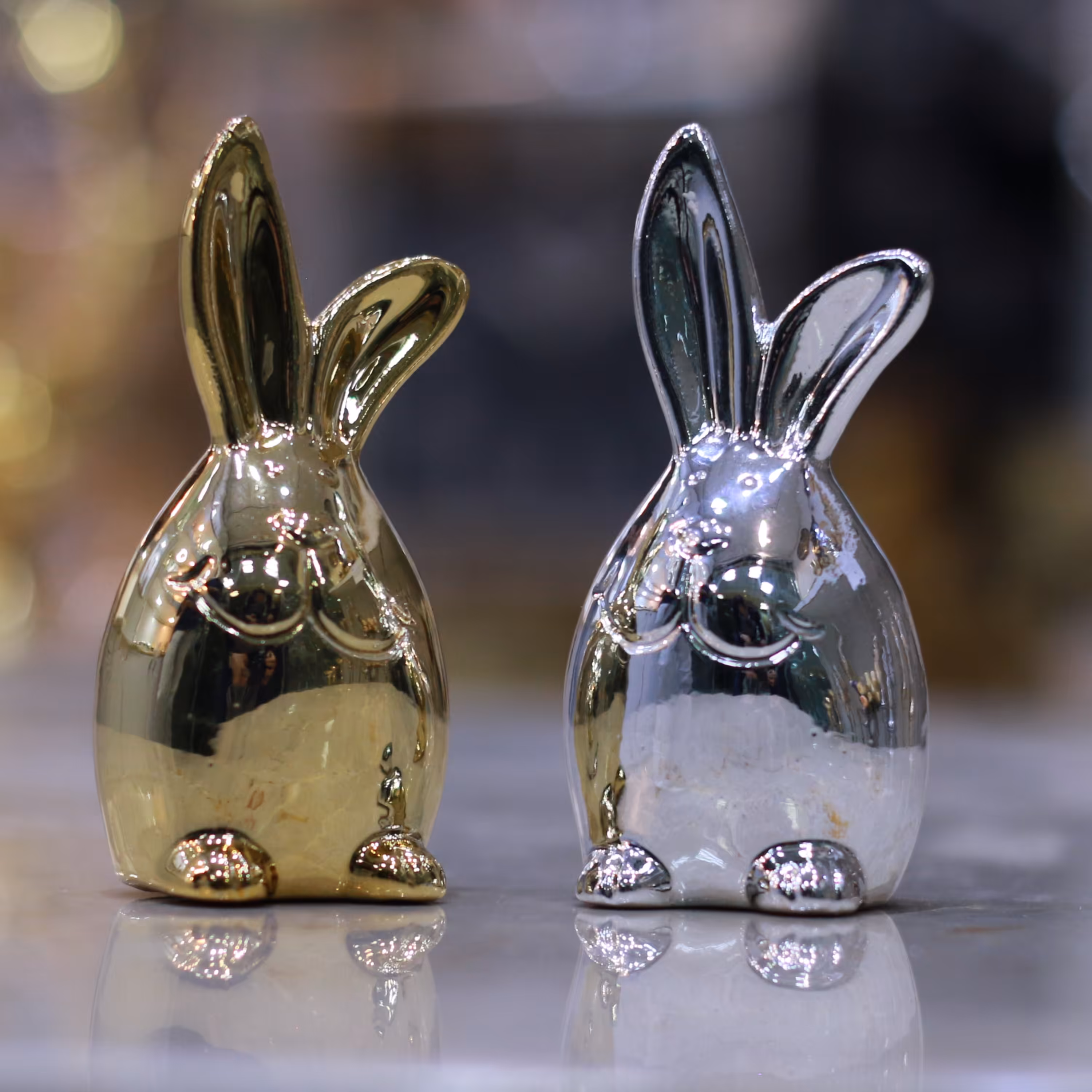 اکسسوری مجسمه خرگوش سرامیکی طلایی و نقره ای 