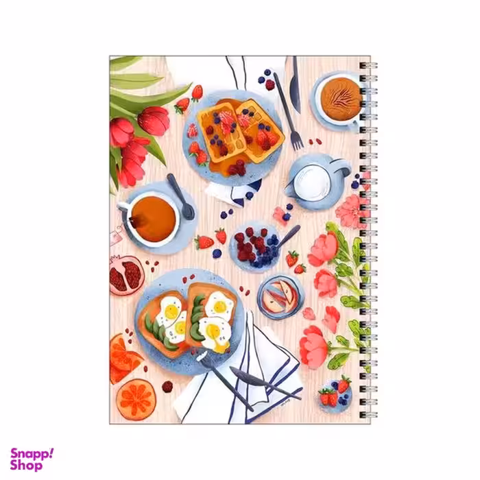 دفتر مشق 100 برگ بامبیلیپ طرح پترن صبحانه و گل های لاله کد 8919744