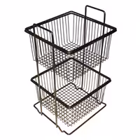 سبد سیب زمینی و پیاز فلزی مشکی 2 طبقه مربع    