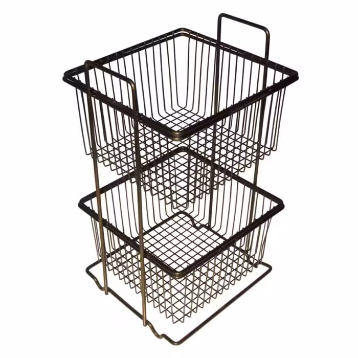 سبد سیب زمینی و پیاز فلزی مشکی 2 طبقه مربع    