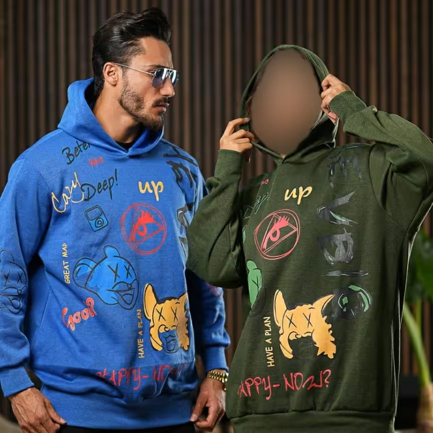 هودی لش تمام چاپ جنس دورس سه نخ اسپرت زنانه و مردانه