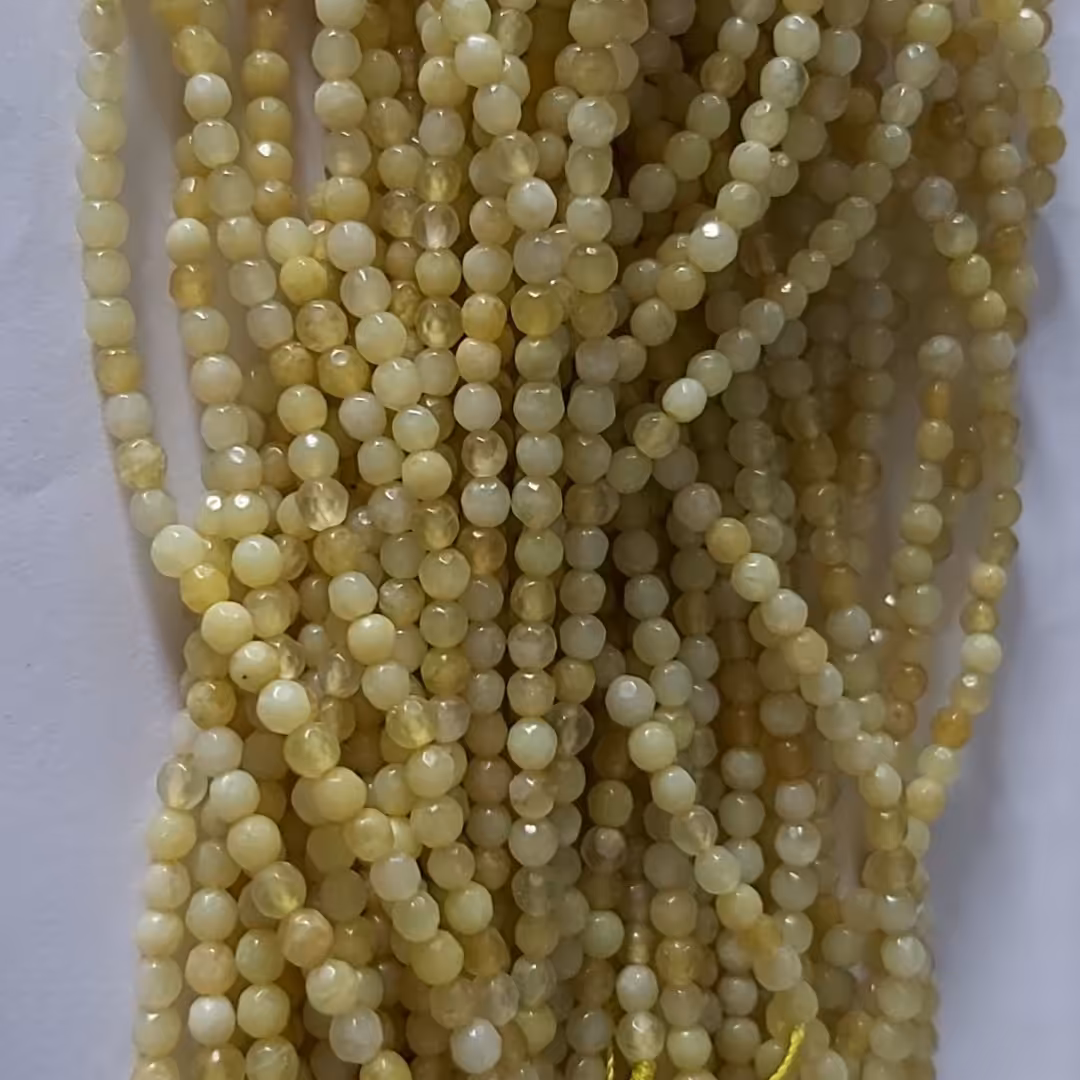 سنگ جید زرد تراشدارسایز4  یک ریسه95 دونه ای