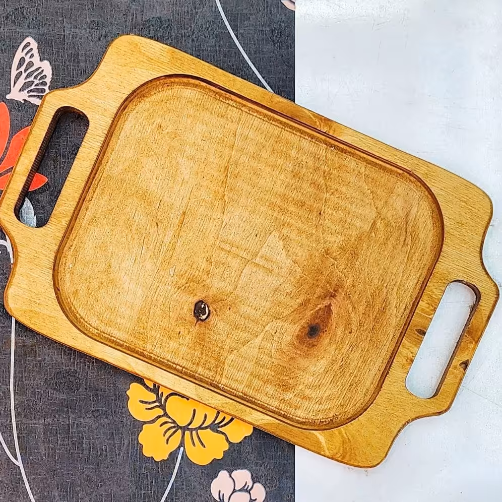 سینی مستطیل دودسته چوبی چند لایه روسjb